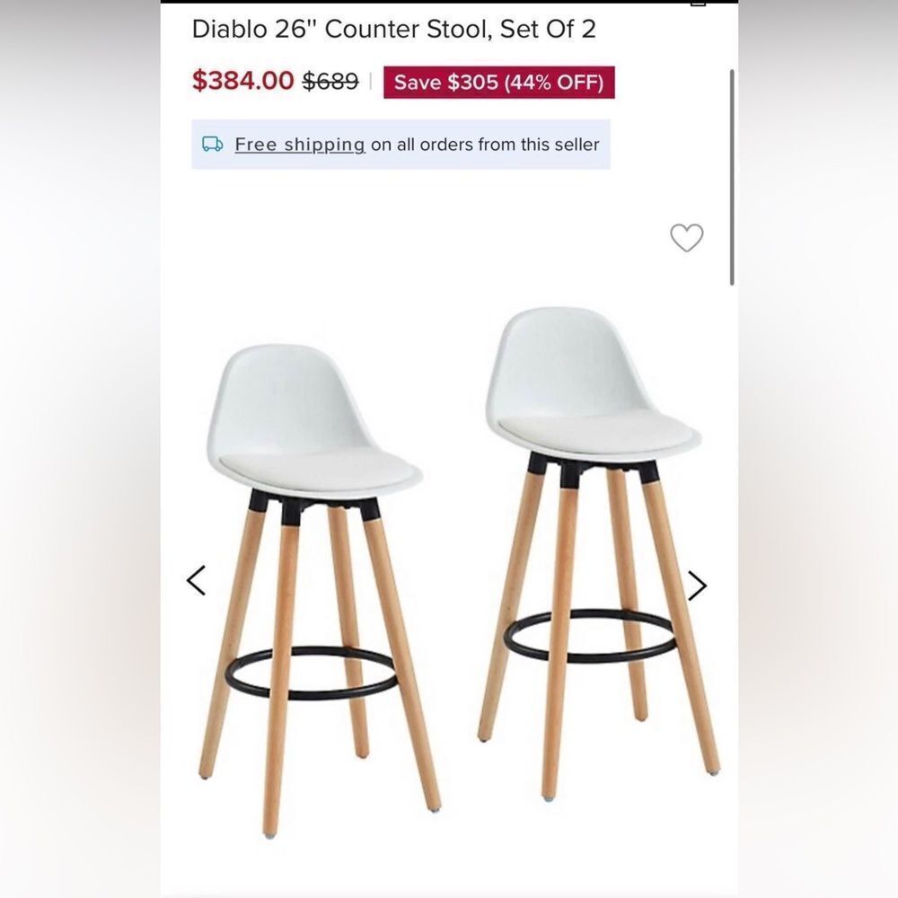 2-Piece Counter Stool Set White . NEW.